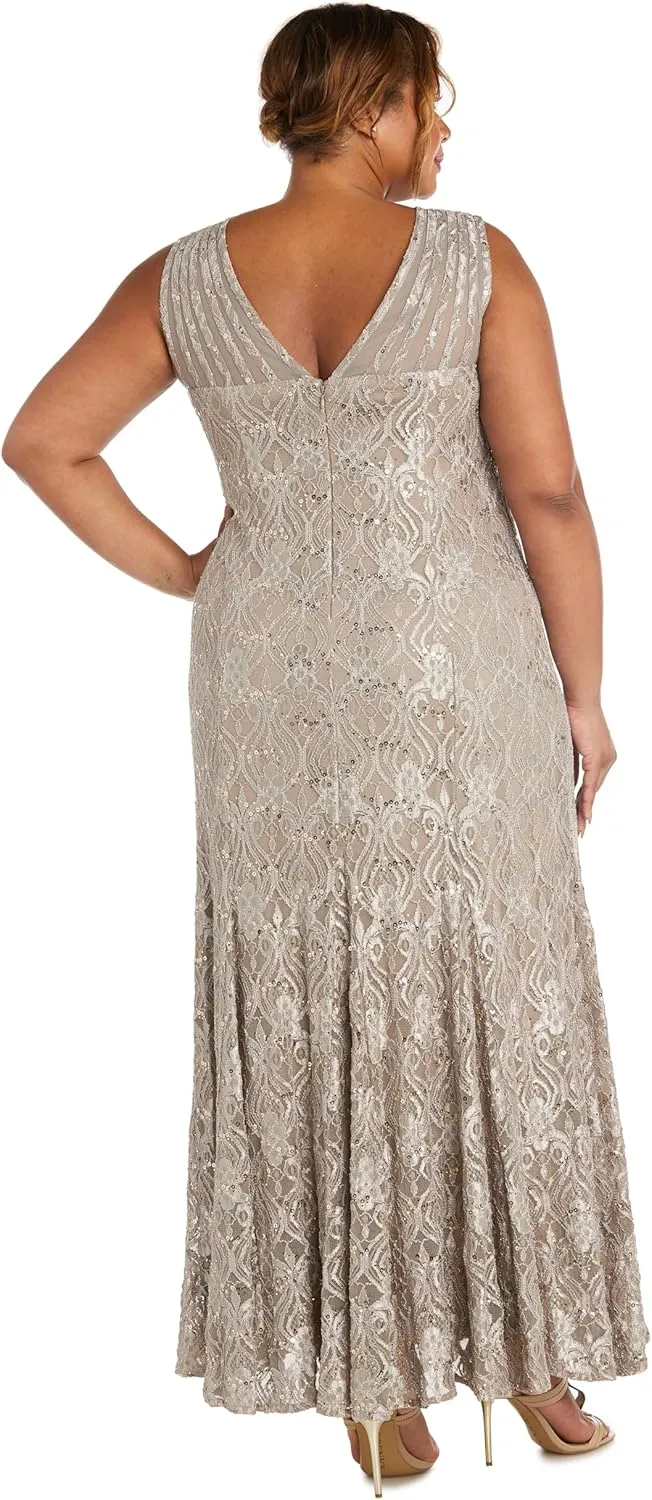 R&M Richards Womens Petites Lace Long Evening Dress
