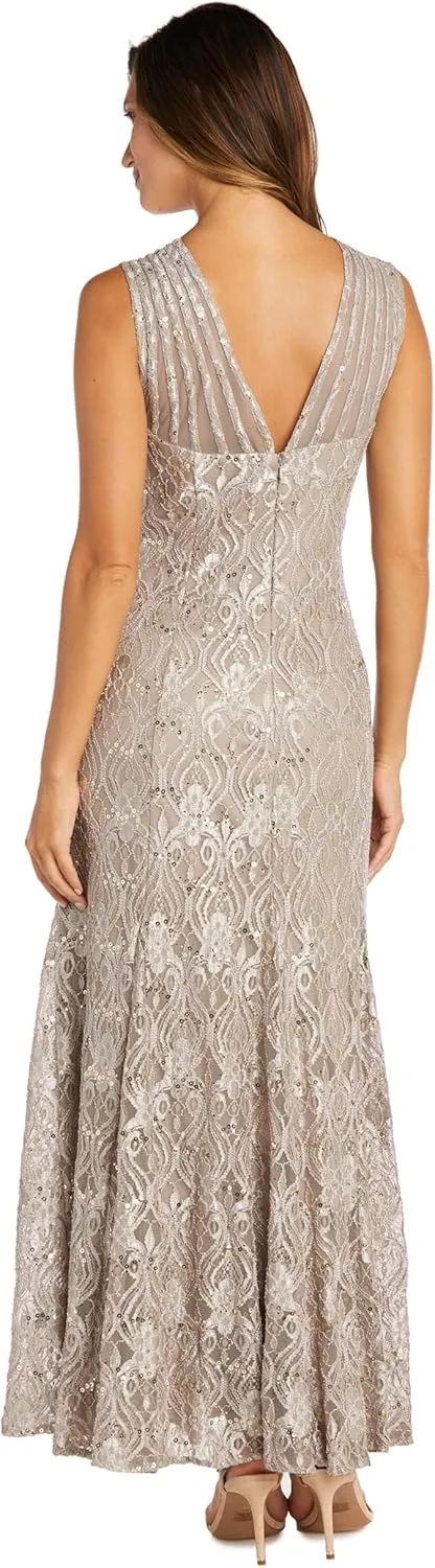 R&M Richards Womens Petites Lace Long Evening Dress