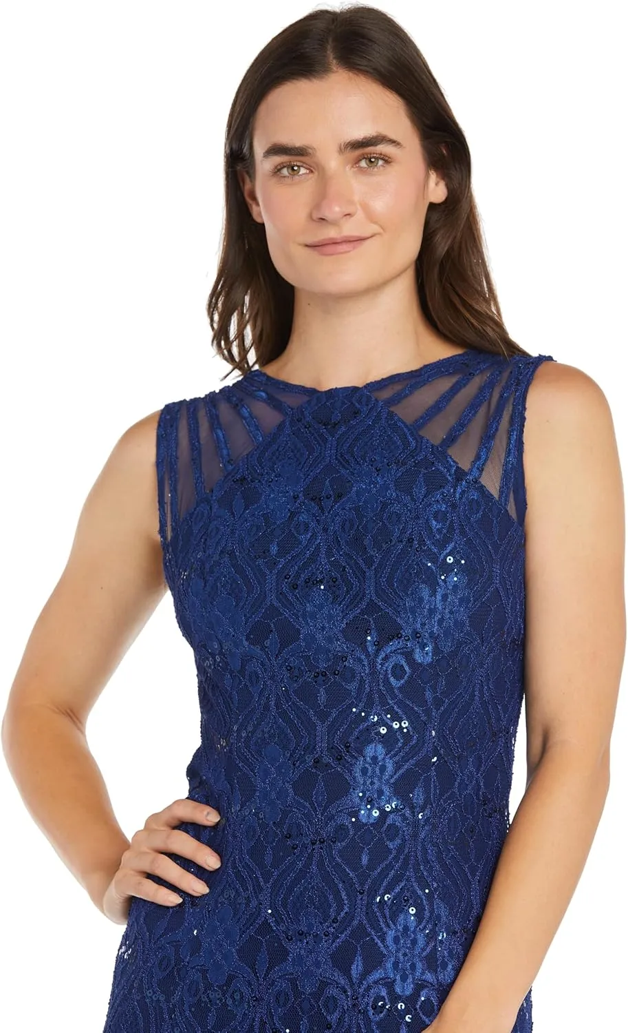 R&M Richards Womens Petites Lace Long Evening Dress