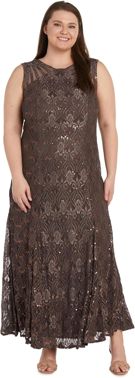 R&M Richards Womens Petites Lace Long Evening Dress