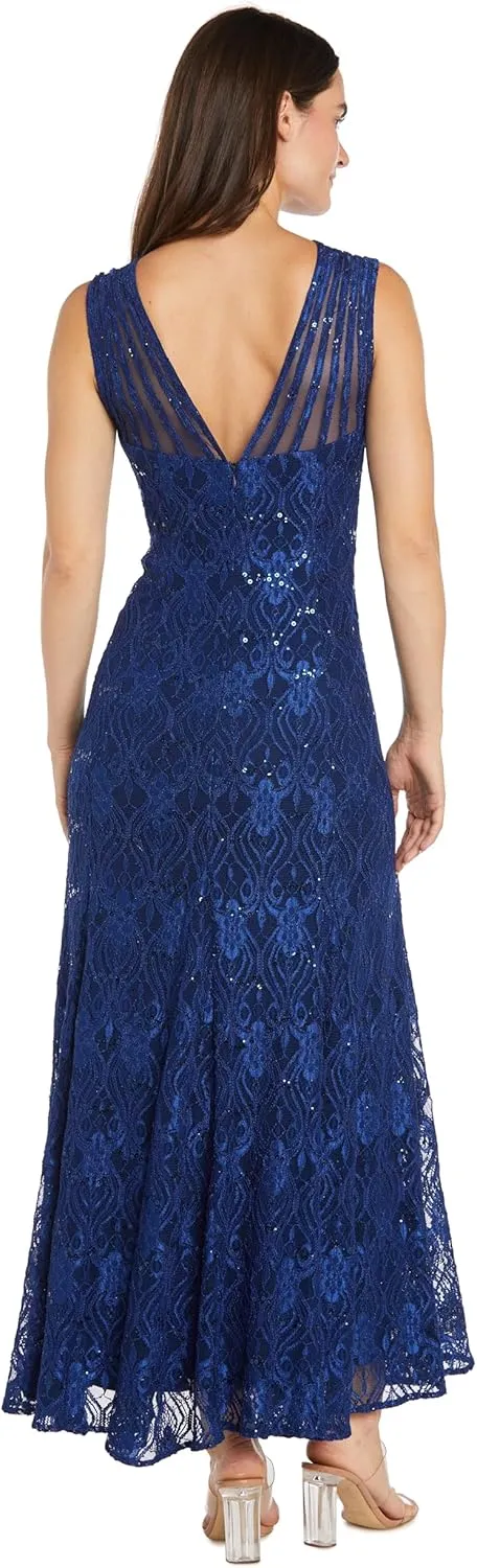 R&M Richards Womens Petites Lace Long Evening Dress