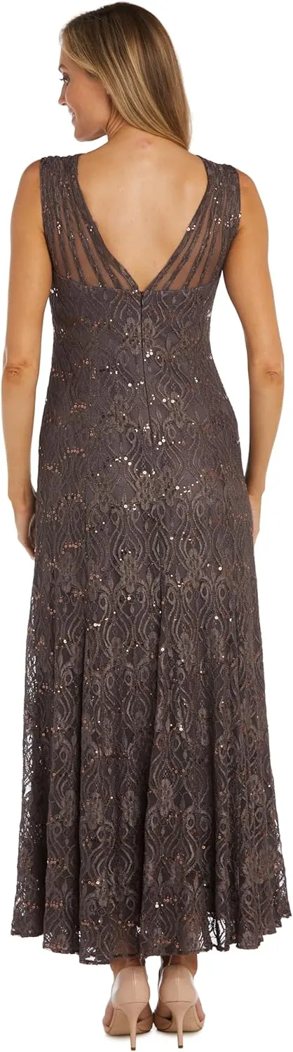 R&M Richards Womens Petites Lace Long Evening Dress