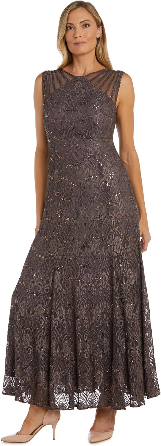 R&M Richards Womens Petites Lace Long Evening Dress