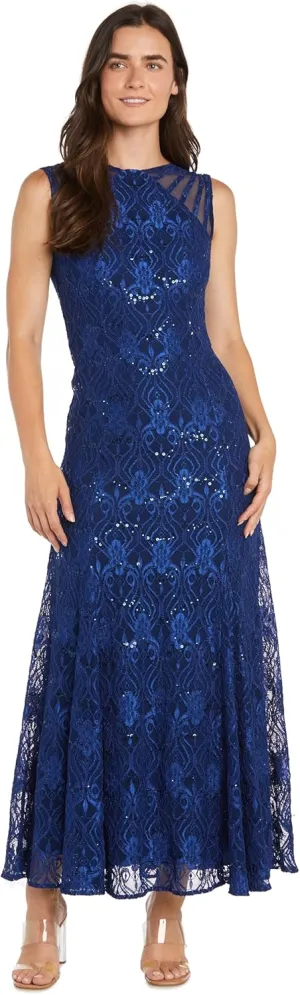 R&M Richards Womens Petites Lace Long Evening Dress