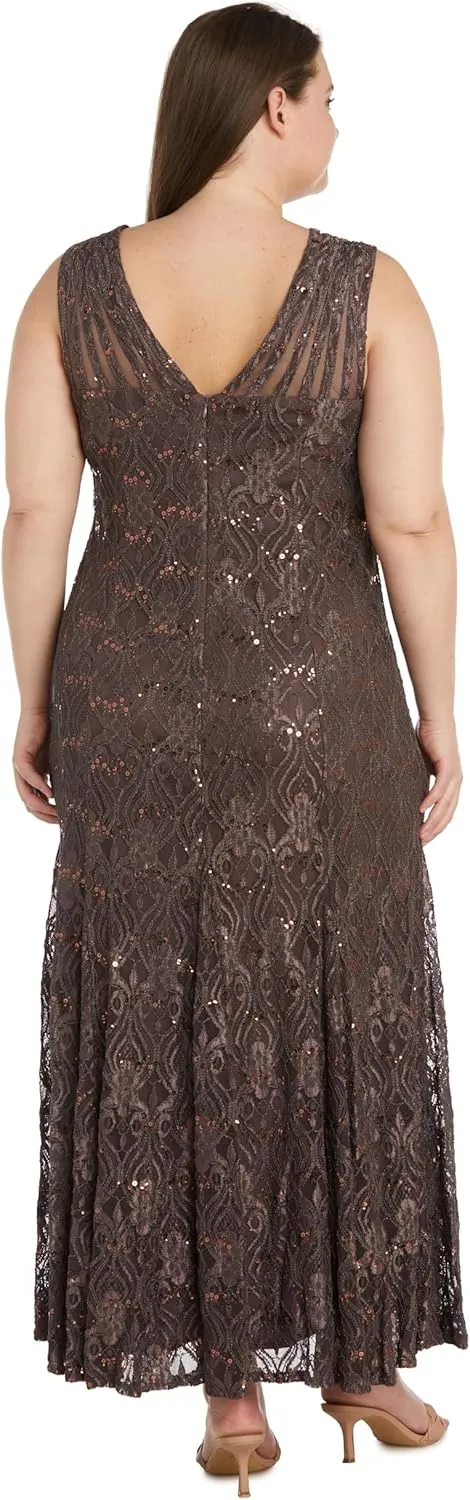 R&M Richards Womens Petites Lace Long Evening Dress