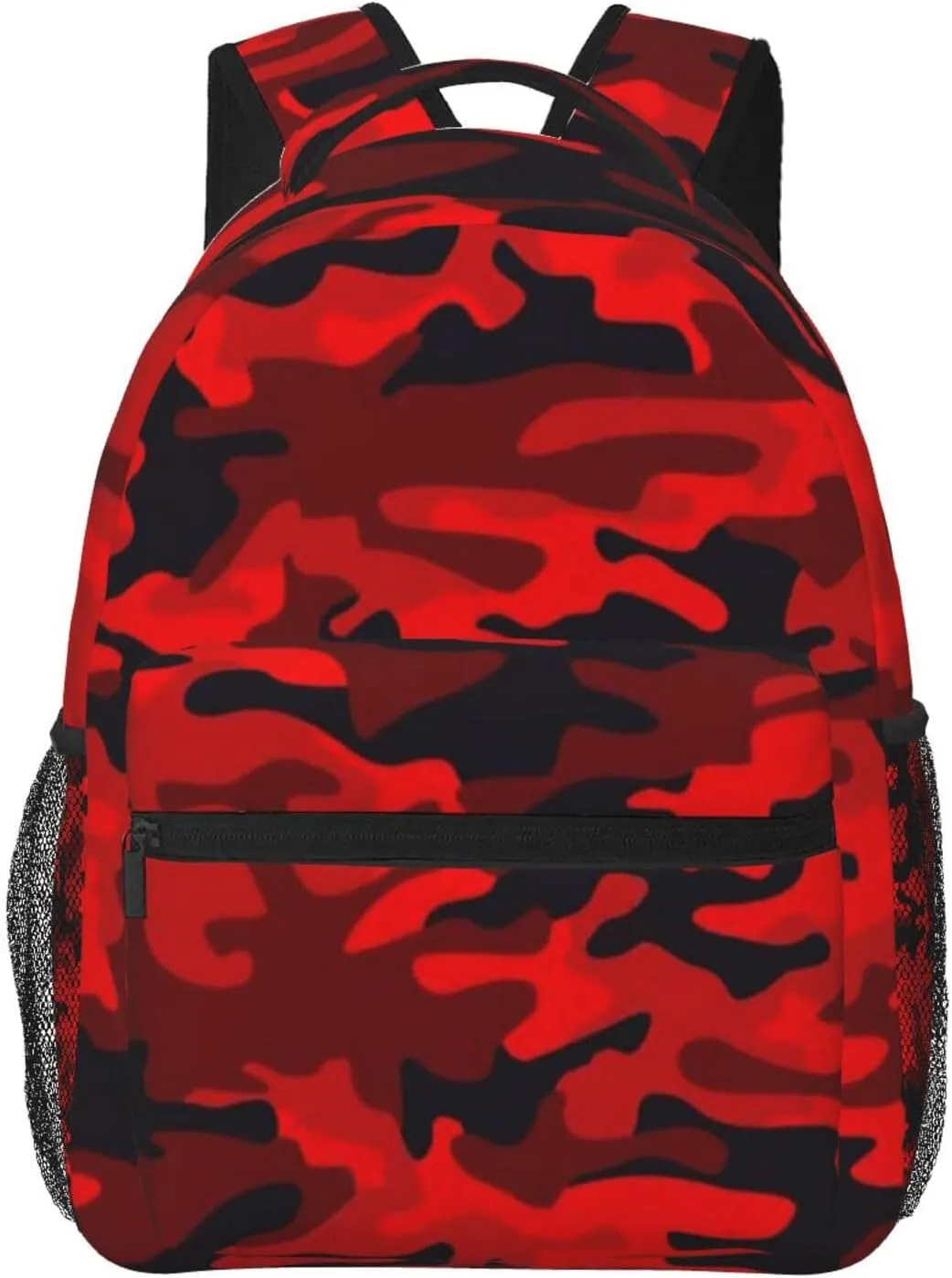 Red and Black Camouflage Backpack Casual Laptop Backpack Lightweight Double Shoulder Bag Travel Daypack For Women Men