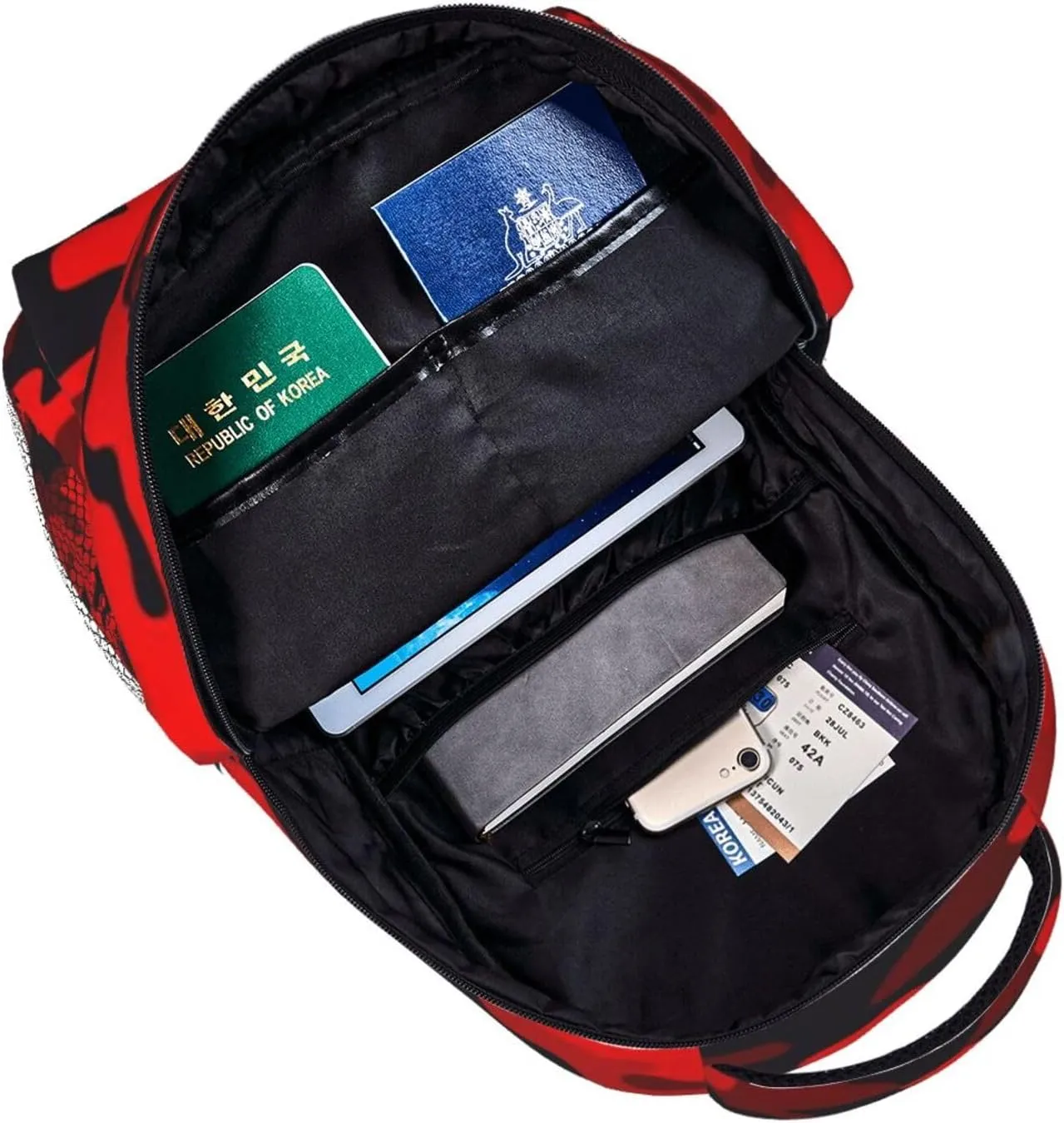 Red and Black Camouflage Backpack Casual Laptop Backpack Lightweight Double Shoulder Bag Travel Daypack For Women Men