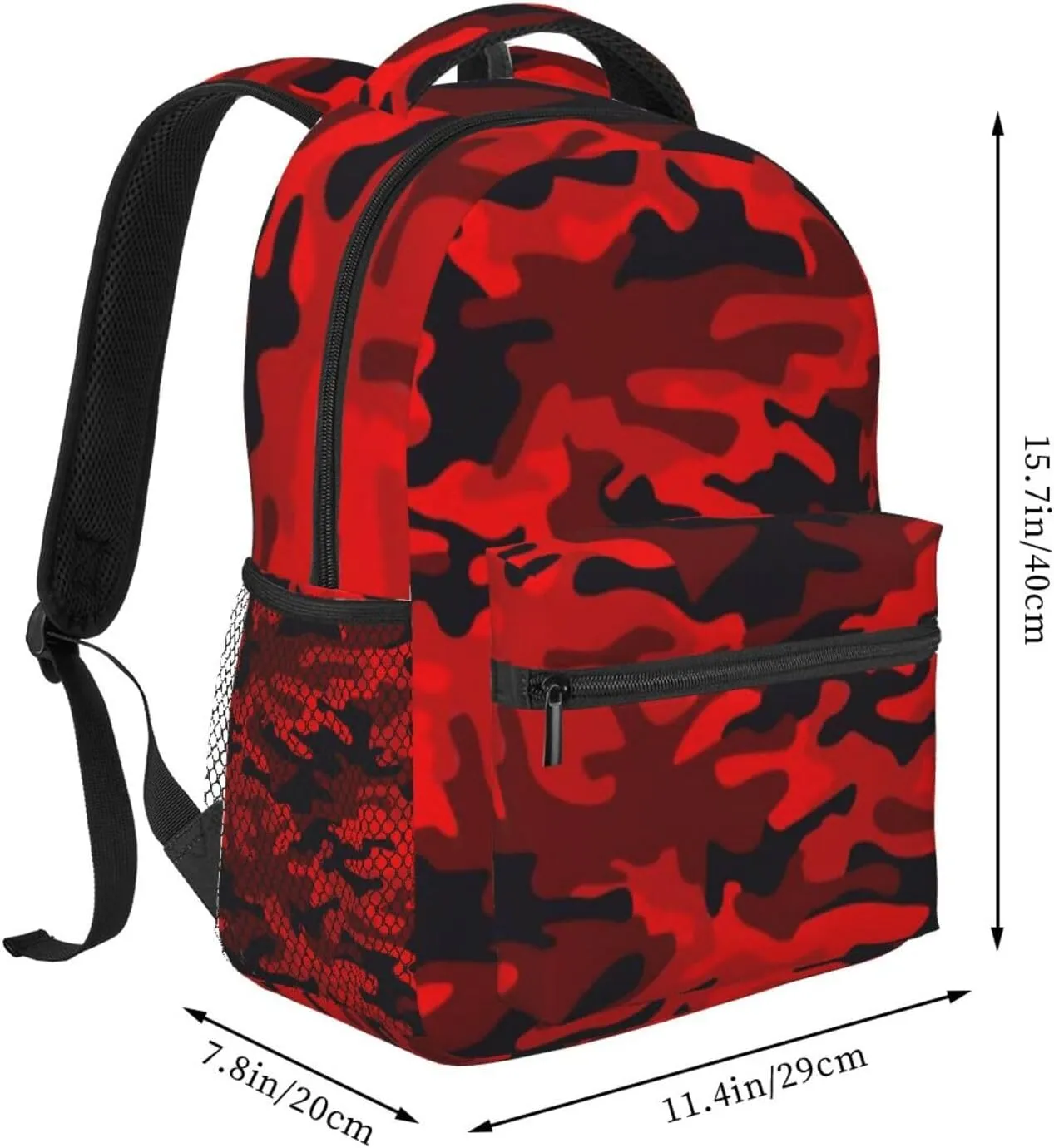 Red and Black Camouflage Backpack Casual Laptop Backpack Lightweight Double Shoulder Bag Travel Daypack For Women Men