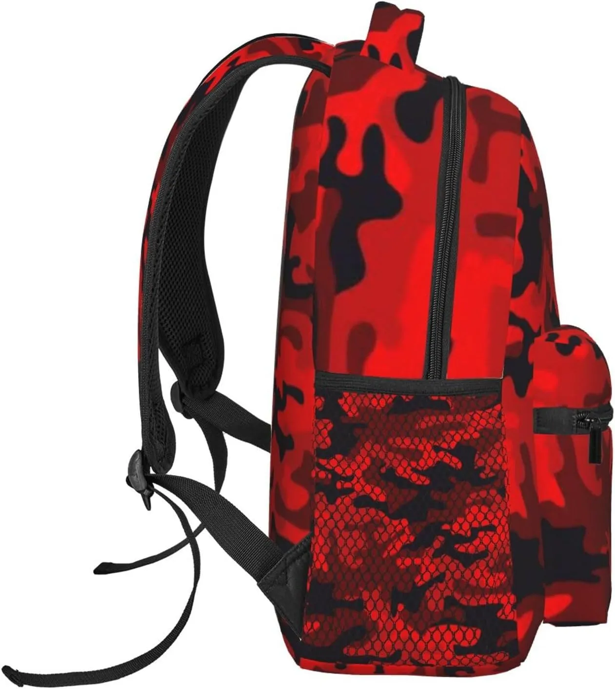 Red and Black Camouflage Backpack Casual Laptop Backpack Lightweight Double Shoulder Bag Travel Daypack For Women Men
