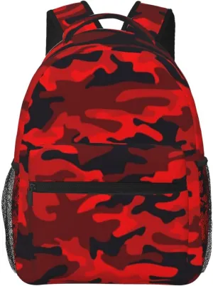Red and Black Camouflage Backpack Casual Laptop Backpack Lightweight Double Shoulder Bag Travel Daypack For Women Men