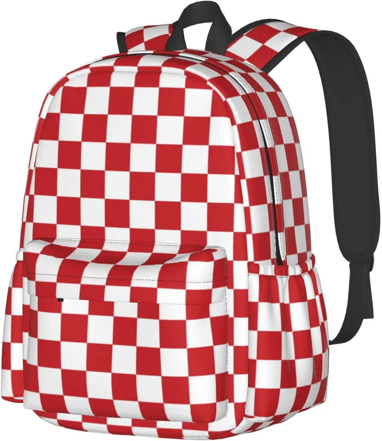 Red and White Race Checkered Flag Backpack Casual Laptop Backpack Large Capacity Double Shoulder Bag Travel Daypack For Women Men