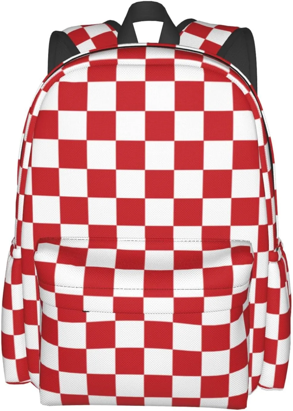 Red and White Race Checkered Flag Backpack Casual Laptop Backpack Large Capacity Double Shoulder Bag Travel Daypack For Women Men