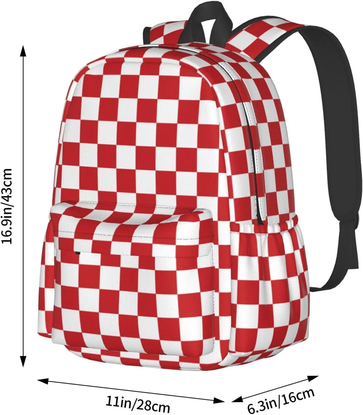 Red and White Race Checkered Flag Backpack Casual Laptop Backpack Large Capacity Double Shoulder Bag Travel Daypack For Women Men