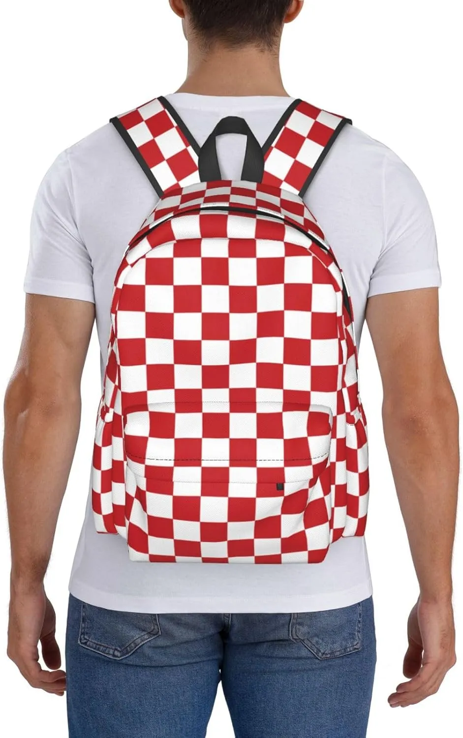 Red and White Race Checkered Flag Backpack Casual Laptop Backpack Large Capacity Double Shoulder Bag Travel Daypack For Women Men