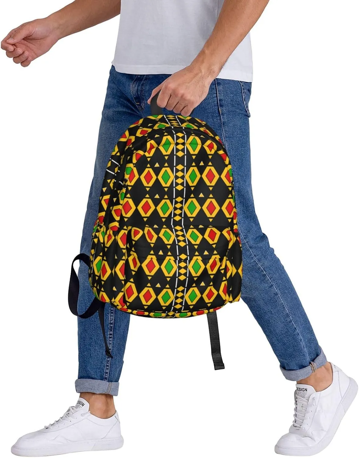 Red Green Diamonds Shape Black Backpack Casual Laptop Backpack Large Capacity Double Shoulder Bag Travel Daypack For Women Men