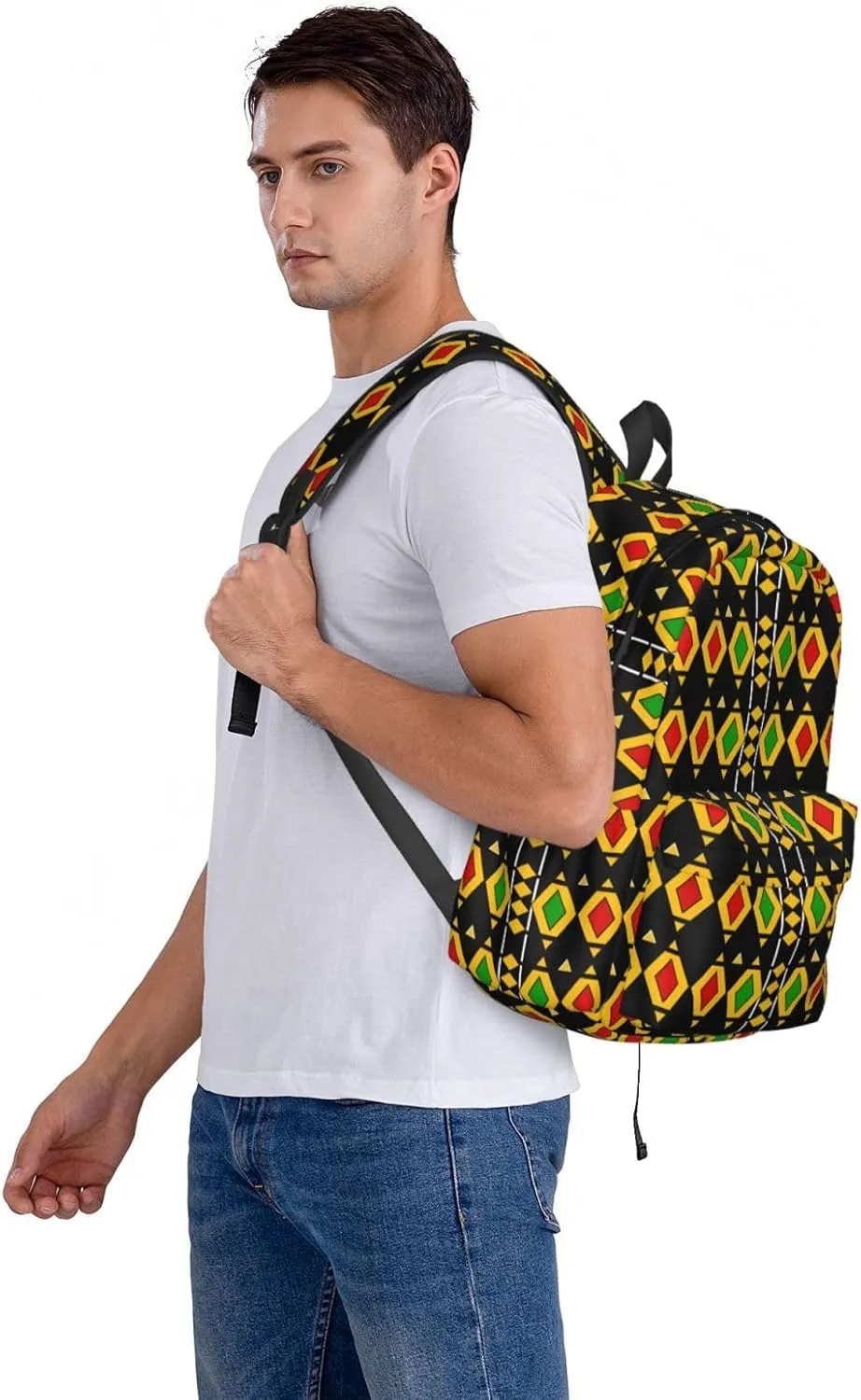 Red Green Diamonds Shape Black Backpack Casual Laptop Backpack Large Capacity Double Shoulder Bag Travel Daypack For Women Men