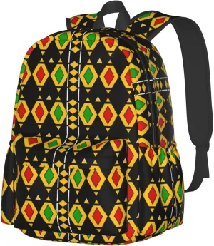 Red Green Diamonds Shape Black Backpack Casual Laptop Backpack Large Capacity Double Shoulder Bag Travel Daypack For Women Men