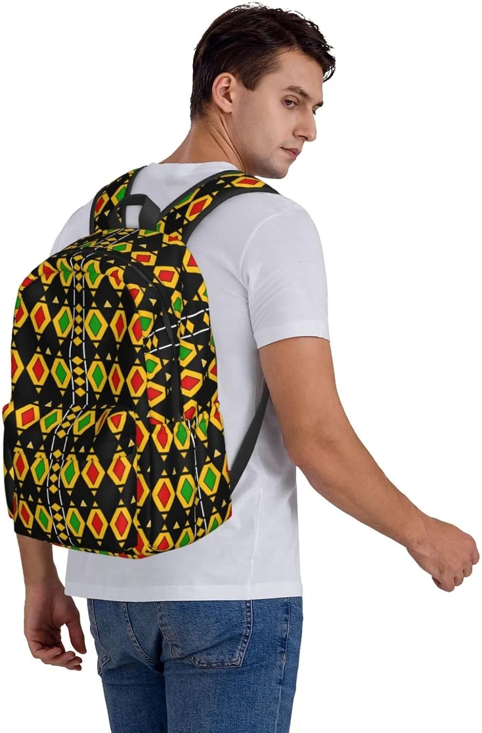 Red Green Diamonds Shape Black Backpack Casual Laptop Backpack Large Capacity Double Shoulder Bag Travel Daypack For Women Men