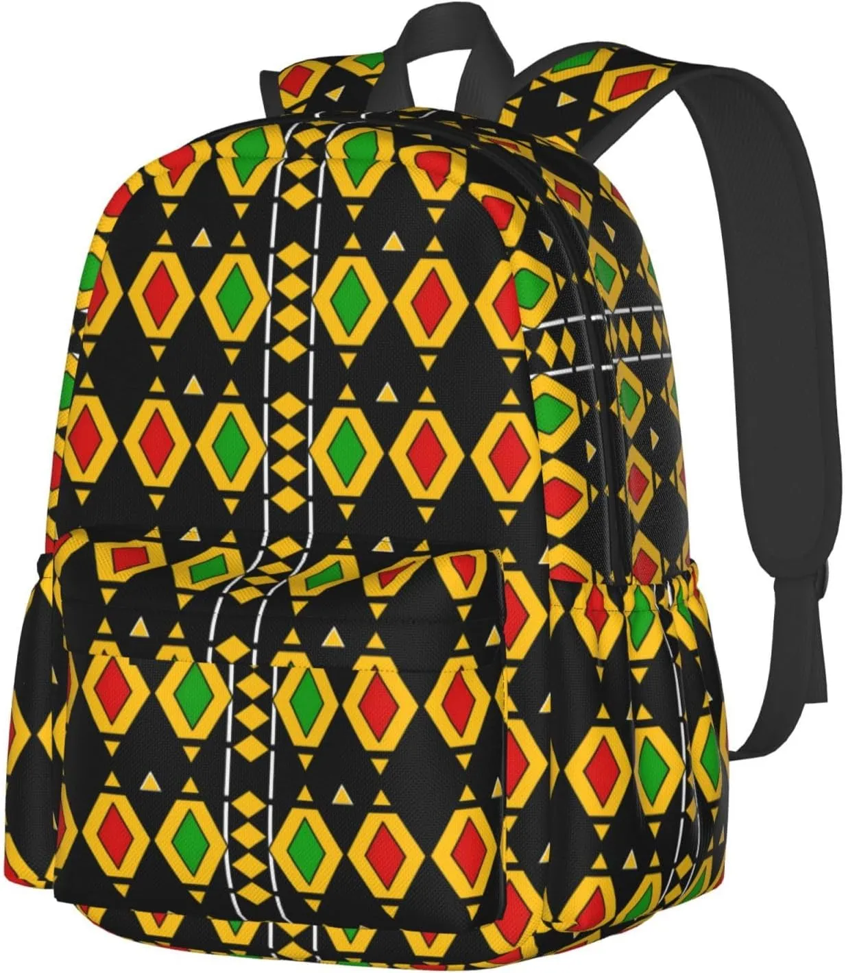 Red Green Diamonds Shape Black Backpack Casual Laptop Backpack Large Capacity Double Shoulder Bag Travel Daypack For Women Men