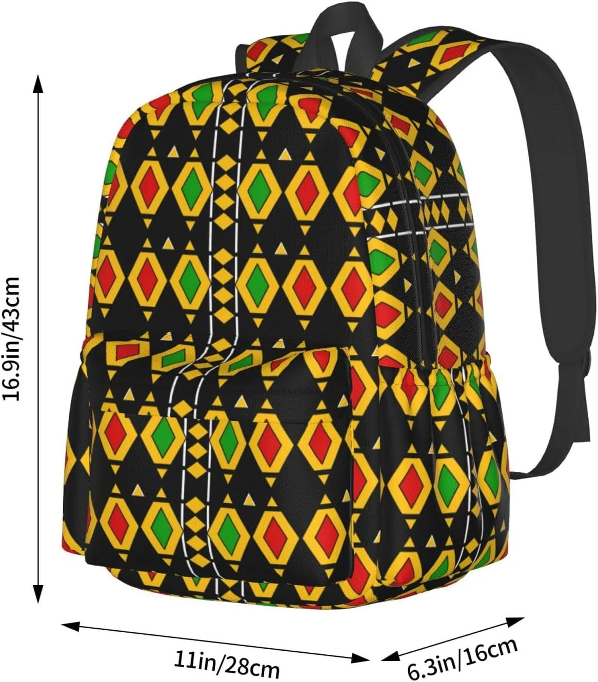 Red Green Diamonds Shape Black Backpack Casual Laptop Backpack Large Capacity Double Shoulder Bag Travel Daypack For Women Men