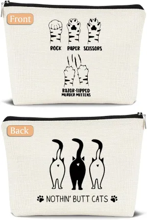 Rock Paper Scissors Funny Cute Makeup Bag,Gifts for Cat Lovers,Cat Themed Gifts for Women,Cosmetic Bags Zipper Pouch Travel Toiletry Bag,