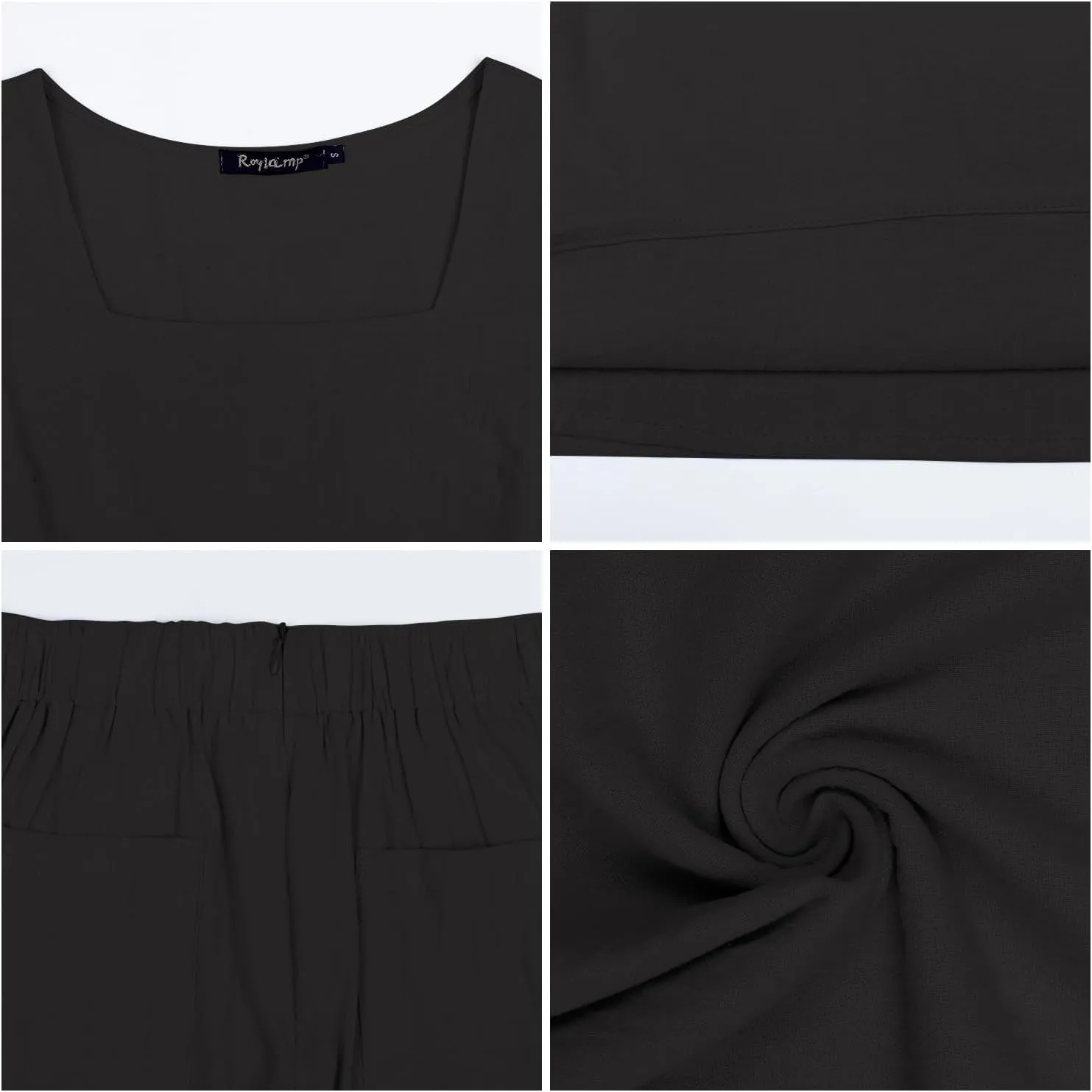 ROYLAMP Women's Summer 2 Piece Outfits Sleeveless Square Neck Tops Wide Leg Pants set Jumpsuit with Pockets