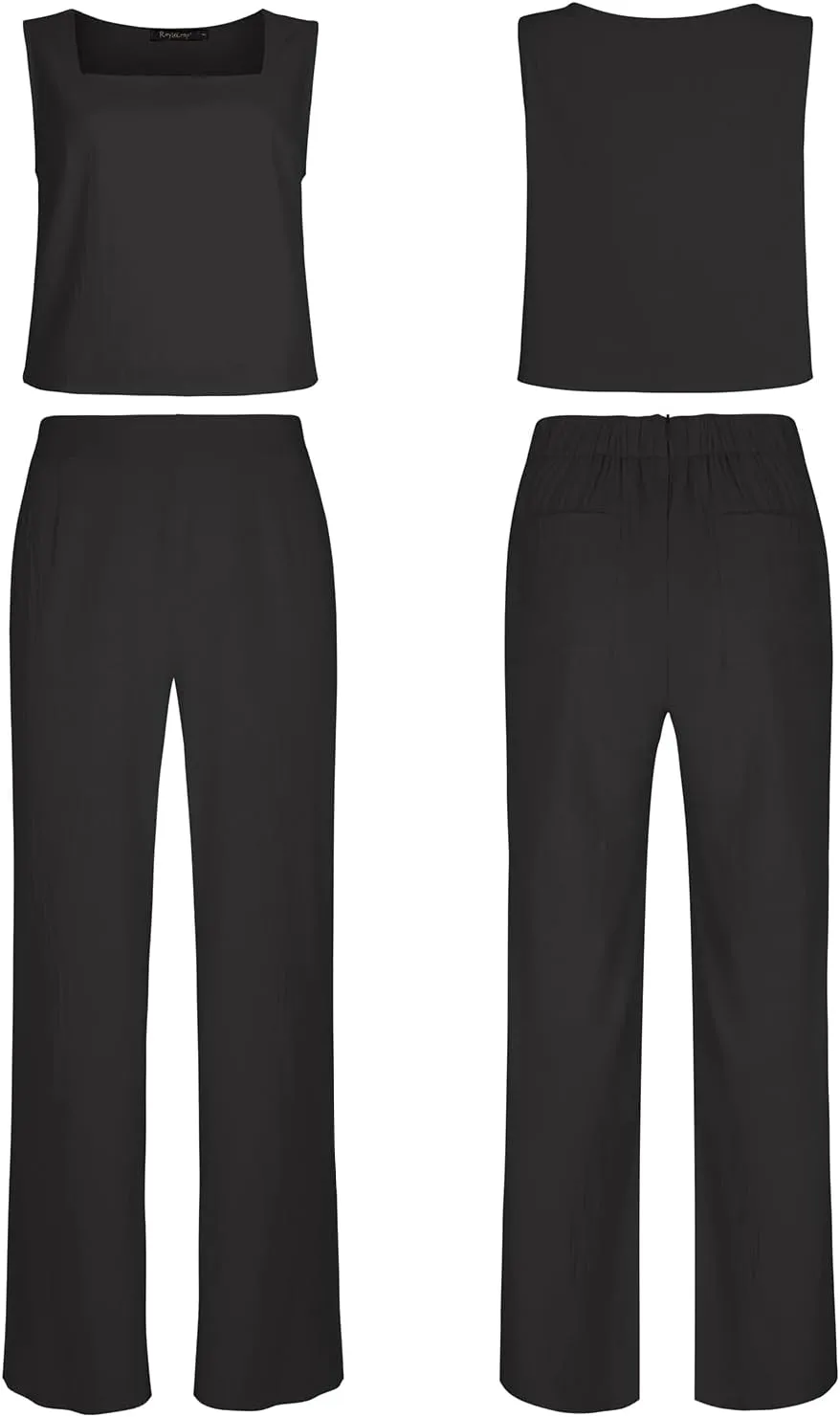 ROYLAMP Women's Summer 2 Piece Outfits Sleeveless Square Neck Tops Wide Leg Pants set Jumpsuit with Pockets