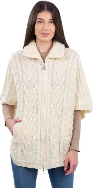 SAOL Irish Cardigan for Women Made of 100% Merino Wool Ireland Poncho with Front Pockets