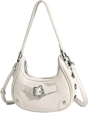 Shoulder Bag Purse for Women Small Hobo Clutch Purse PU Leather Saddle Handbag with Adjustable Strap (C)