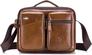 Shoulder Crossbody Bag Men Large Briefcase Business Travel Messenger Bag Waterproof Satchel Purses Genuine Leather Working Portfolio Manbag Teenager College Campus Satchel Bag Brown