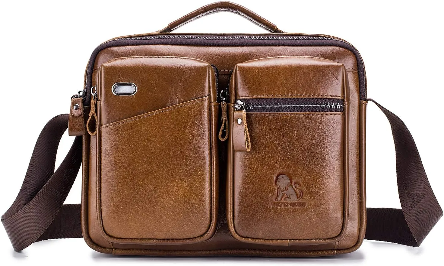 Shoulder Crossbody Bag Men Large Briefcase Business Travel Messenger Bag Waterproof Satchel Purses Genuine Leather Working Portfolio Manbag Teenager College Campus Satchel Bag Brown