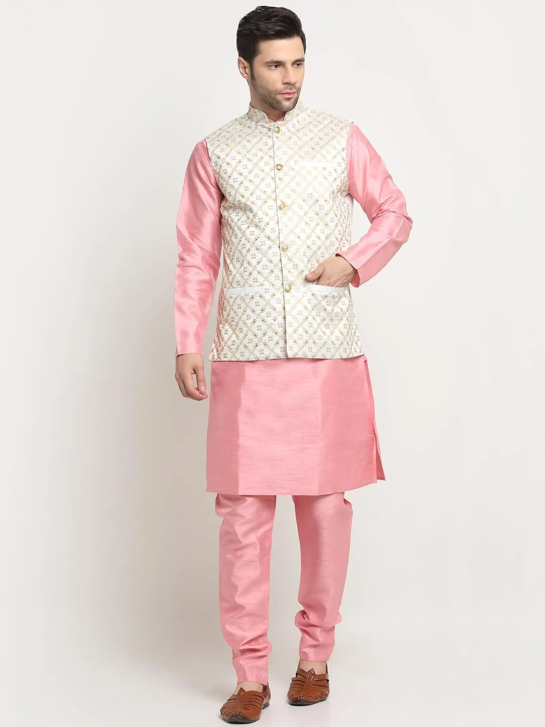 Silk Embroided Zari Nehru Jacket Only, Ethnic Traditional Wear