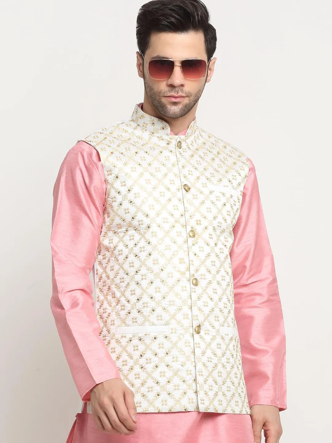 Silk Embroided Zari Nehru Jacket Only, Ethnic Traditional Wear