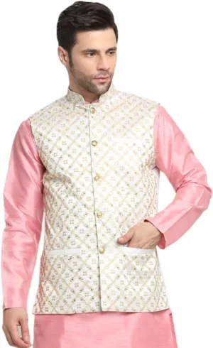 Silk Embroided Zari Nehru Jacket Only, Ethnic Traditional Wear