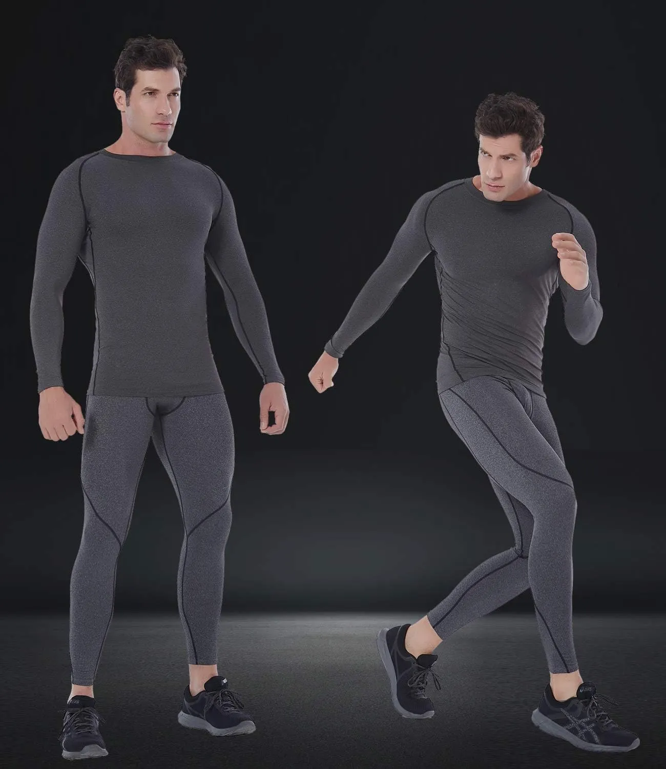 SILKWORLD Men's Long-Sleeve Compression Shirt Base-Layer Running Top