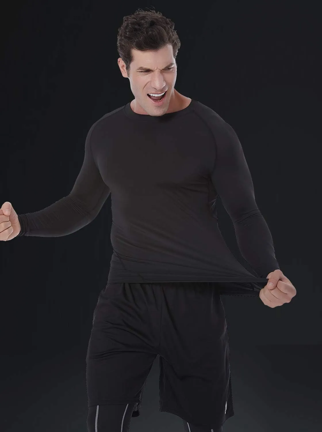 SILKWORLD Men's Long-Sleeve Compression Shirt Base-Layer Running Top