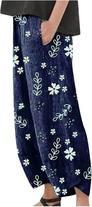 SMIDOW Capri Pants for Women Cotton Linen Wide Leg Capris Casual Summer Cropped Pants Beach Elastic Waist Baggy Crop Trousers