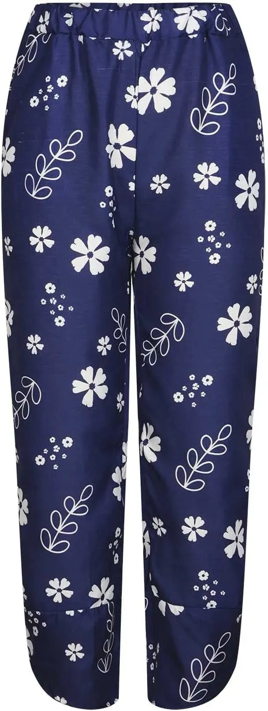 SMIDOW Capri Pants for Women Cotton Linen Wide Leg Capris Casual Summer Cropped Pants Beach Elastic Waist Baggy Crop Trousers
