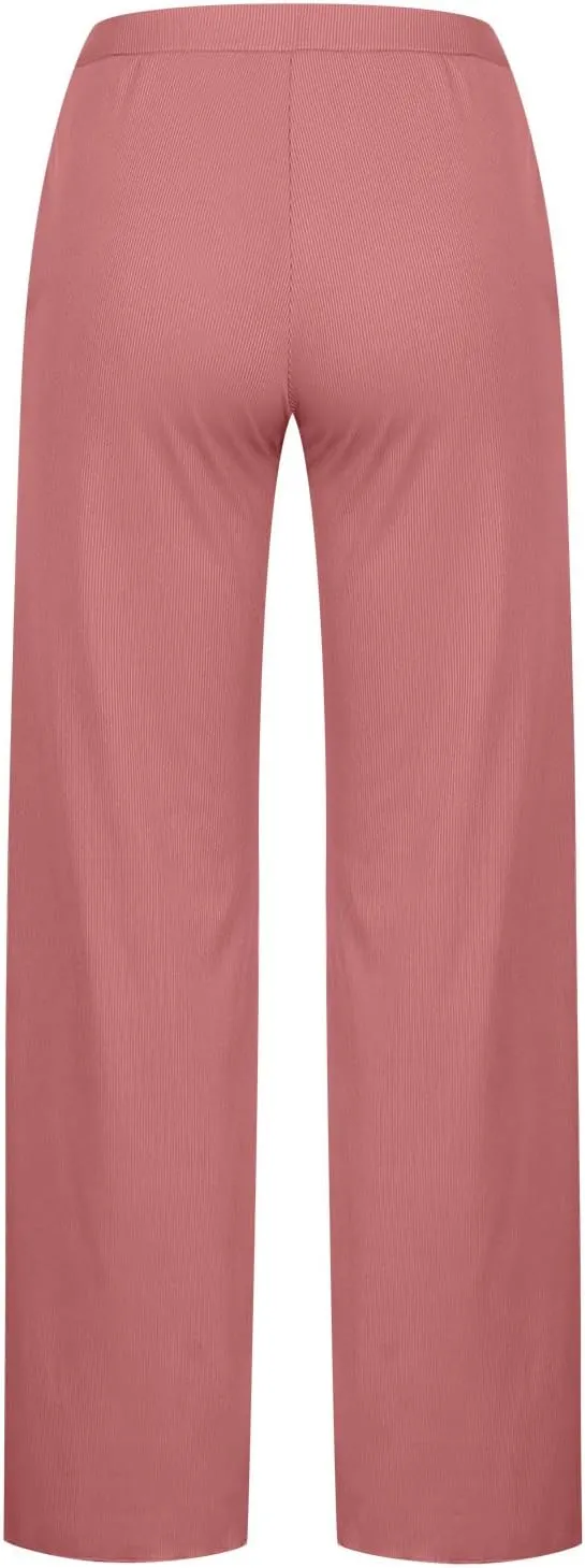SMIDOW Womens Fashion Wide Leg Pants Casual Loose Elastic High Waist Palazzo Lounge Pants Solid Bootcut Trousers
