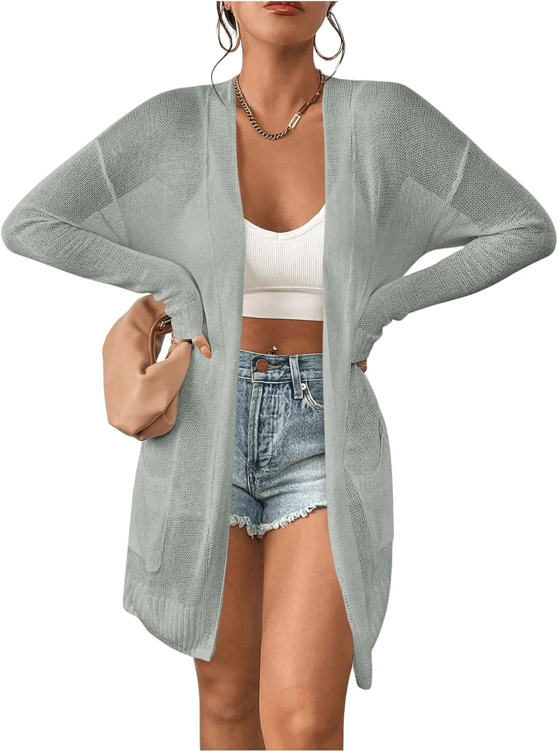 SOLY HUX Women's Open Front Long Sleeve Cardigan Sweater Tops with Pockets
