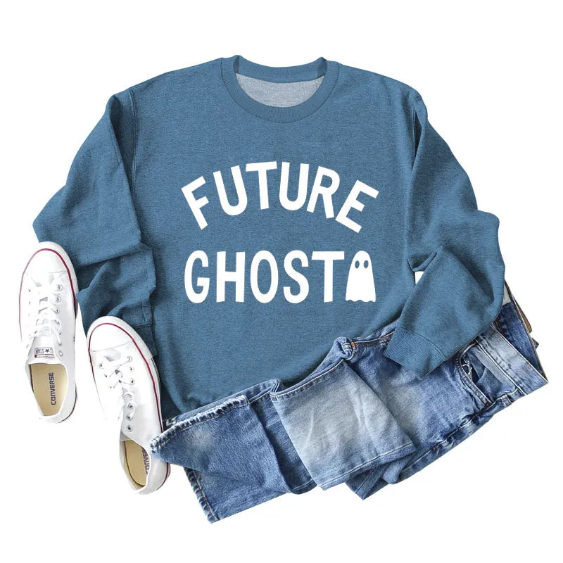 SPOT FUTURE GHOST GHOST LETTER LOOSE LONG SLEEVES PLUS SIZE SWEATSHIRT WOMAN
