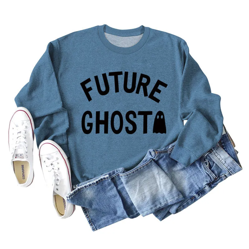 SPOT FUTURE GHOST GHOST LETTER LOOSE LONG SLEEVES PLUS SIZE SWEATSHIRT WOMAN