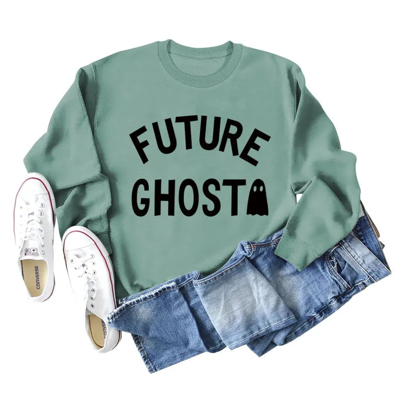 SPOT FUTURE GHOST GHOST LETTER LOOSE LONG SLEEVES PLUS SIZE SWEATSHIRT WOMAN