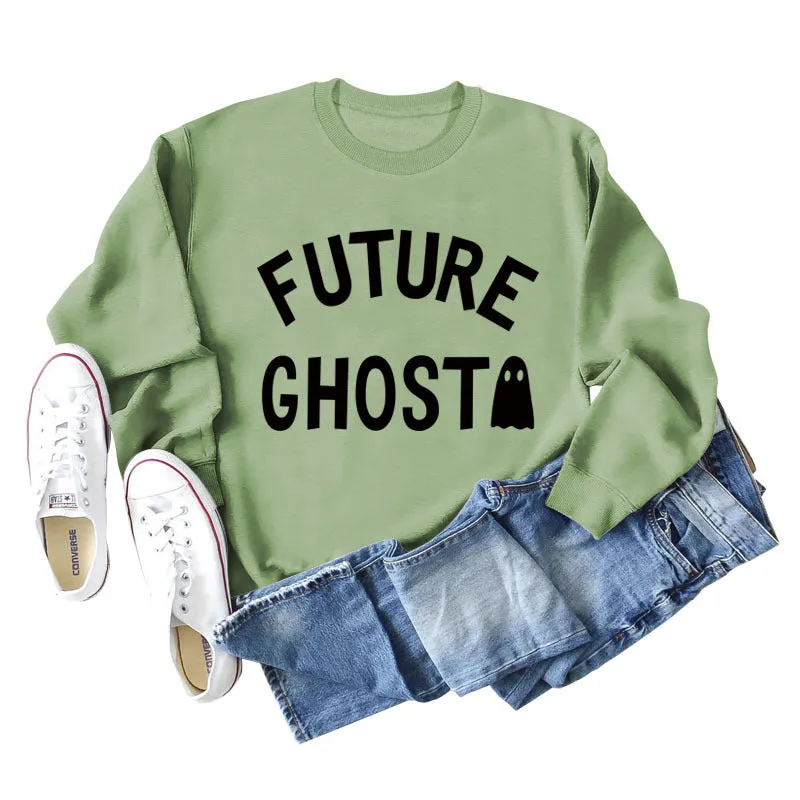 SPOT FUTURE GHOST GHOST LETTER LOOSE LONG SLEEVES PLUS SIZE SWEATSHIRT WOMAN