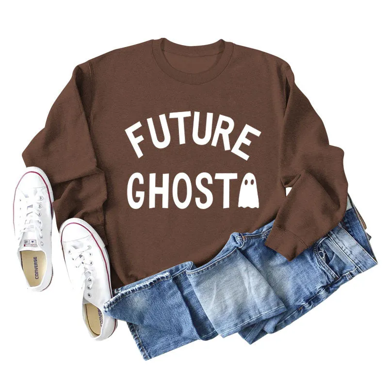 SPOT FUTURE GHOST GHOST LETTER LOOSE LONG SLEEVES PLUS SIZE SWEATSHIRT WOMAN