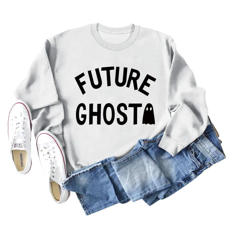 SPOT FUTURE GHOST GHOST LETTER LOOSE LONG SLEEVES PLUS SIZE SWEATSHIRT WOMAN
