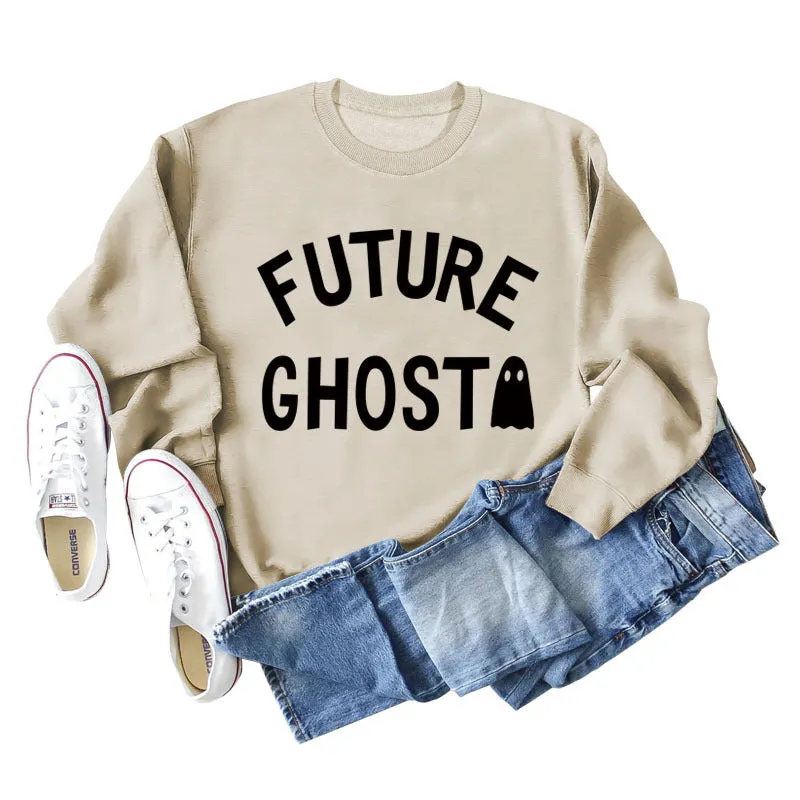 SPOT FUTURE GHOST GHOST LETTER LOOSE LONG SLEEVES PLUS SIZE SWEATSHIRT WOMAN