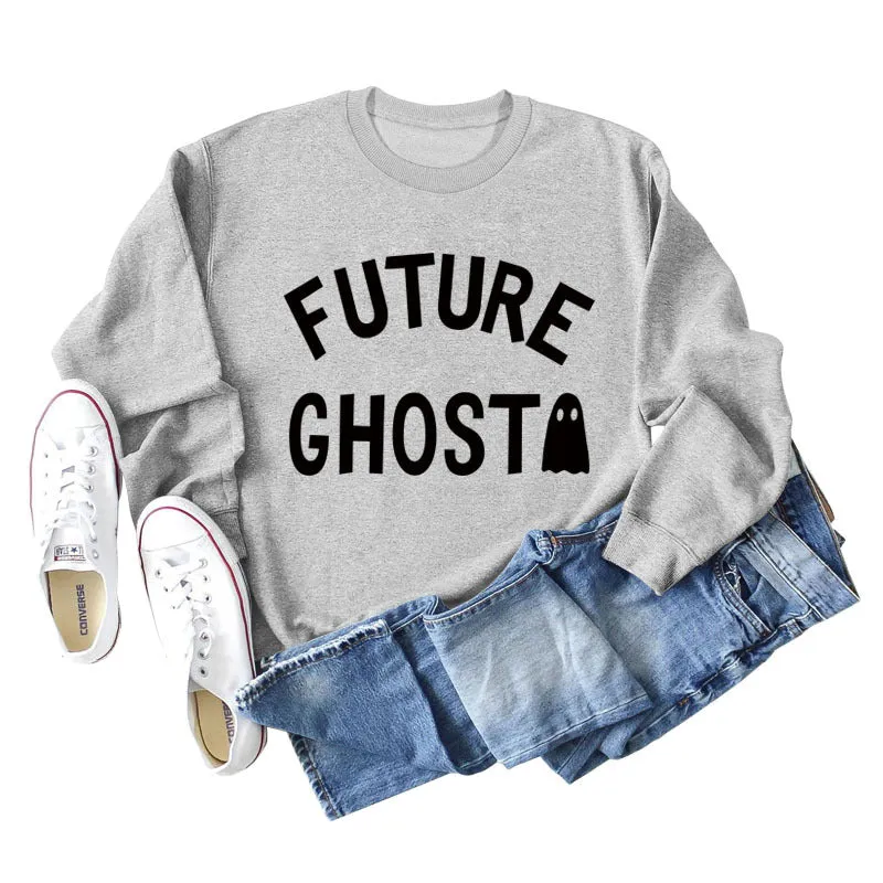 SPOT FUTURE GHOST GHOST LETTER LOOSE LONG SLEEVES PLUS SIZE SWEATSHIRT WOMAN