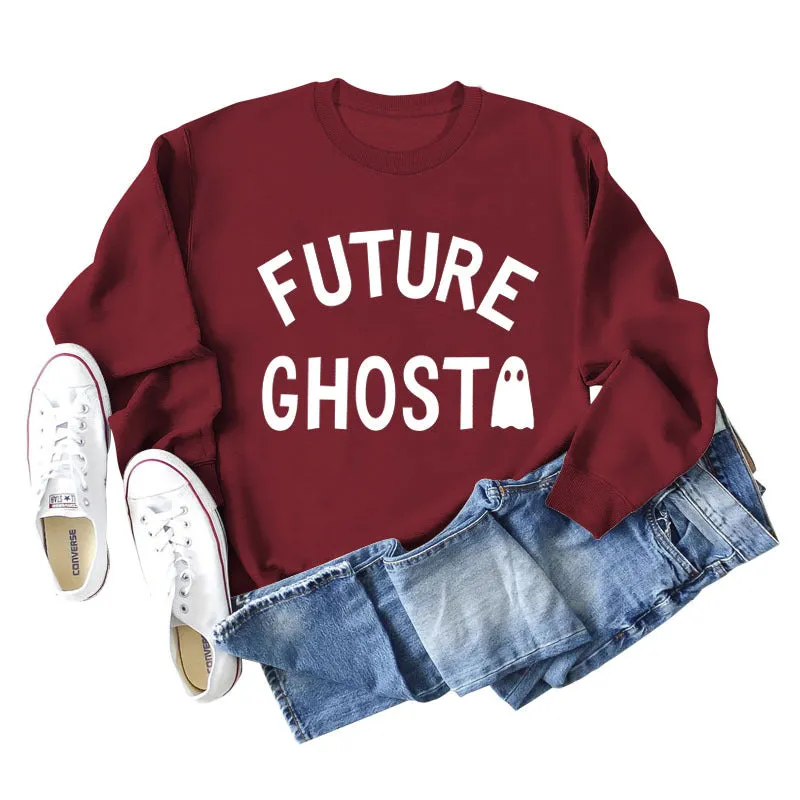 SPOT FUTURE GHOST GHOST LETTER LOOSE LONG SLEEVES PLUS SIZE SWEATSHIRT WOMAN