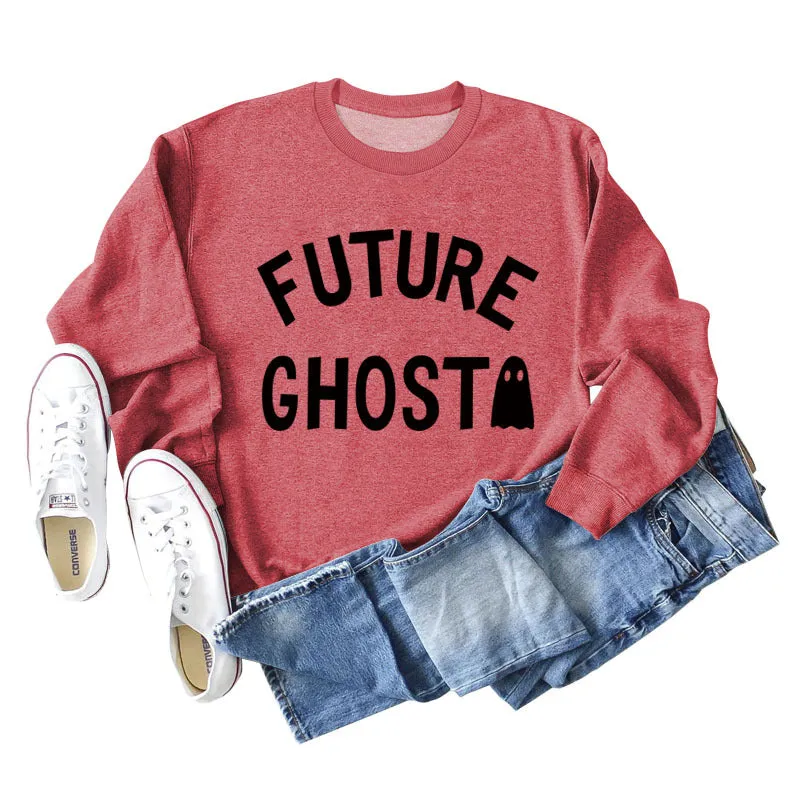SPOT FUTURE GHOST GHOST LETTER LOOSE LONG SLEEVES PLUS SIZE SWEATSHIRT WOMAN